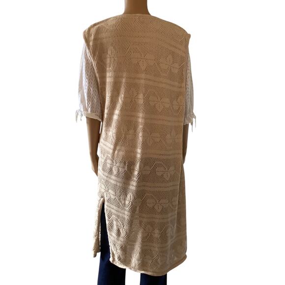 Crochet open knit long sleeveless cardigan sz M beige - Picture 2 of 8